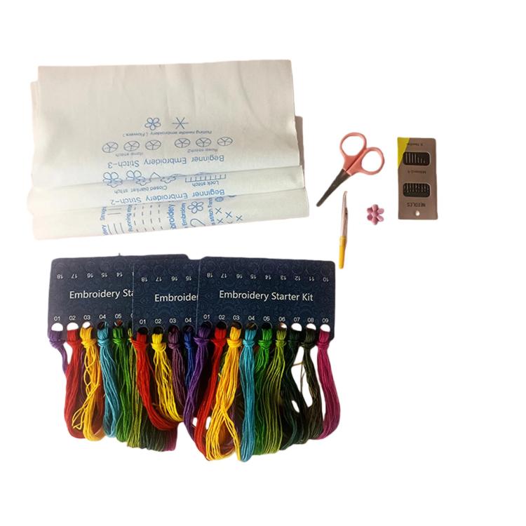 Kit di ricamo 3 in 1 per principianti con telaio e fili