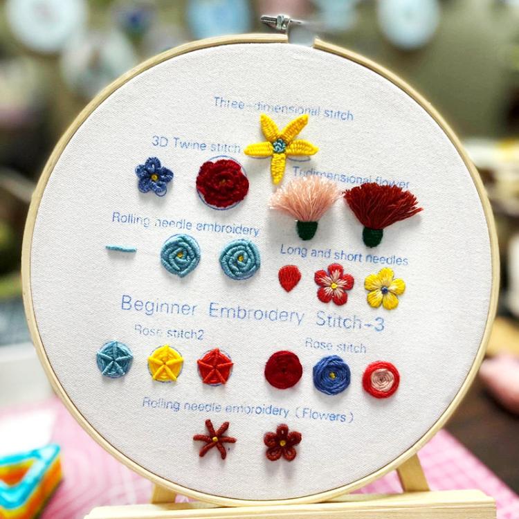 Kit di ricamo 3 in 1 per principianti con telaio e fili