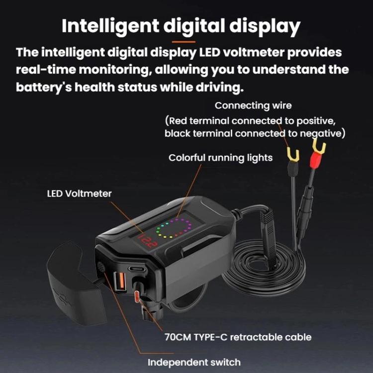 Caricabatterie moto impermeabile IP65 con cavo USB retrattile