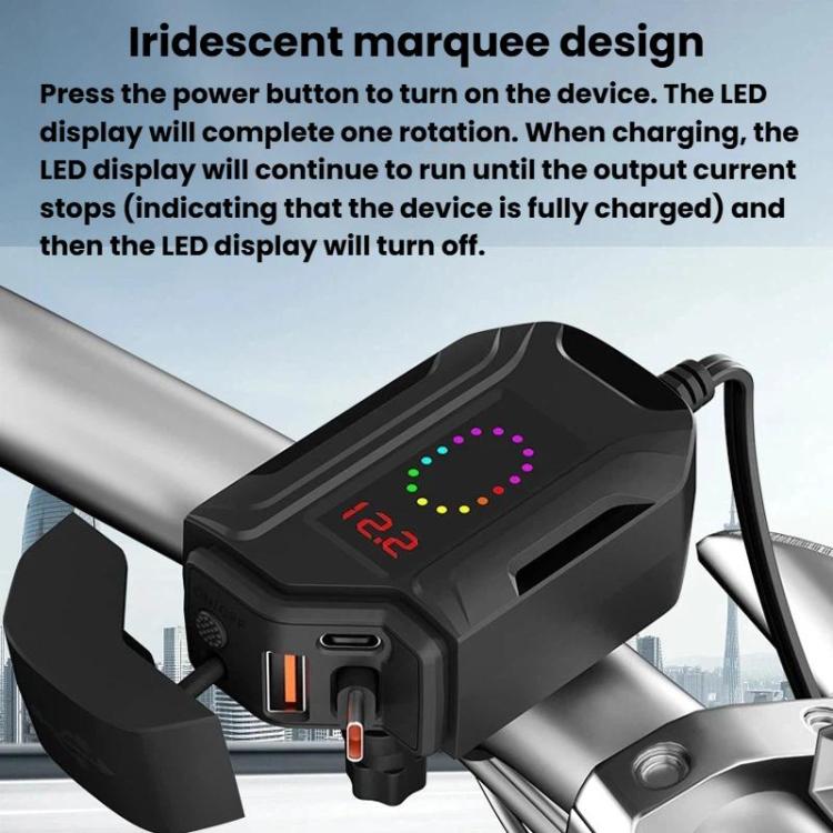 Caricabatterie moto impermeabile IP65 con cavo USB retrattile