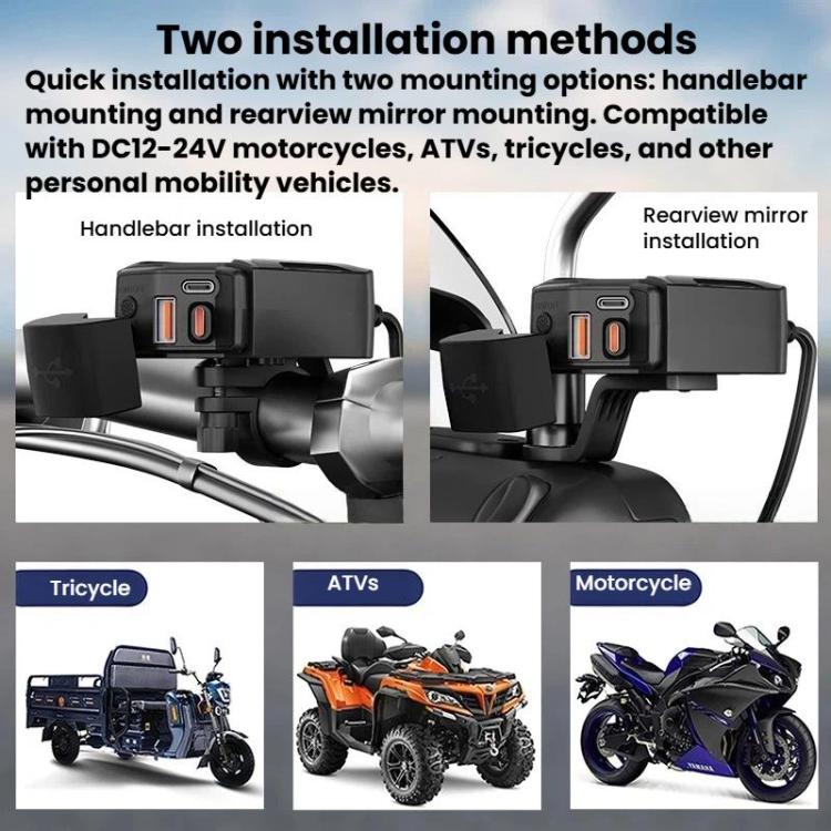 Caricabatterie moto impermeabile IP65 con cavo USB retrattile
