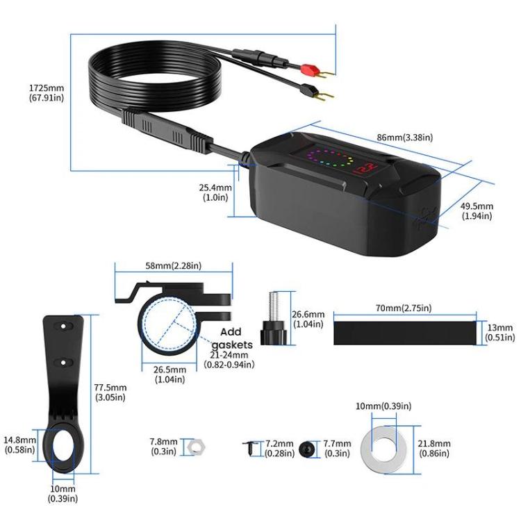 Caricabatterie moto impermeabile IP65 con cavo USB retrattile