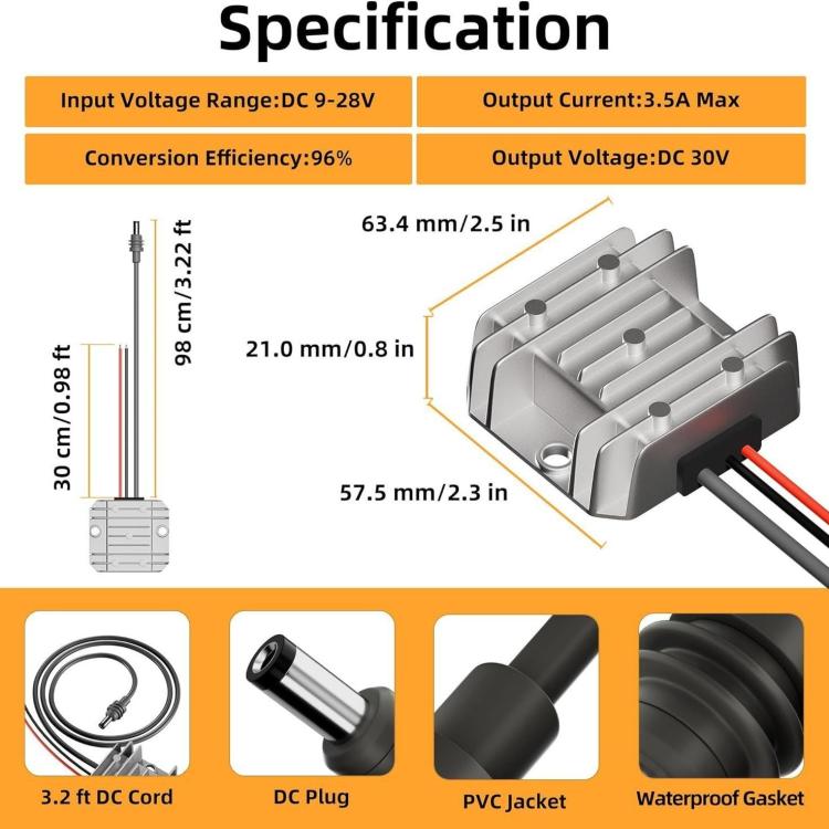 Convertitore di potenza CC 12V/24V a 30V 3,5A con cavo DC