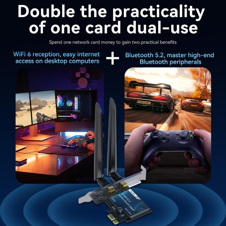 Adattatore rete wireless PCIe AX1800 WiFi 6 Bluetooth 5.2