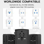 Adattatore da viaggio con 3 porte USB + presa universale Type-C, caricabatterie multifunzione, spina US/EU/UK/AU, 199T-3U