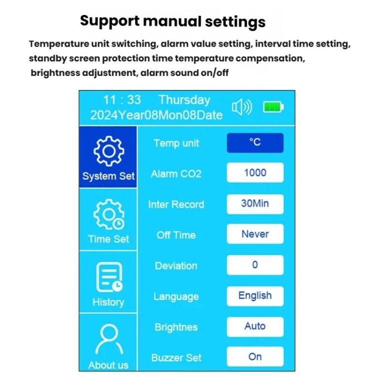 Monitor portatile 10 in 1 per la qualità dell'aria con esportazione dati su PC, rilevatore per CO2, PM2.5, PM10, HCHO, TVOC, AQI, temperatura e umidità., DM509
