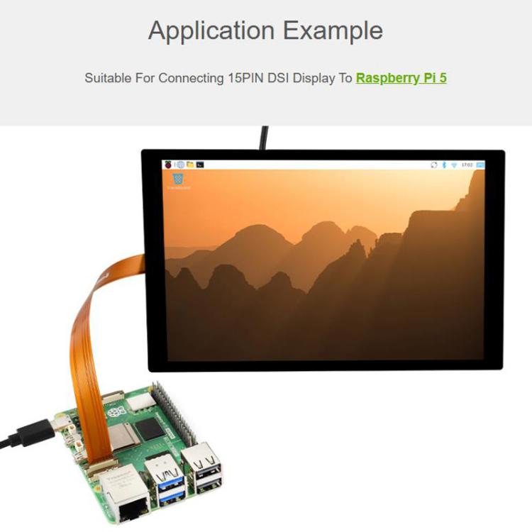 Cavo flessibile Waveshare FPC per Raspberry Pi 5 DSI da 22 pin a 15 pin per display DSI, 200mm, 300mm, 500mm