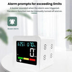 Monitor di qualità dell'aria 5 in 1 con spina, rilevatore di CO, gas combustibili, AQI, temperatura e umidità con allarme., DM296