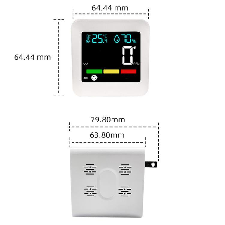 Monitor di qualità dell'aria 5 in 1 con spina, rilevatore di CO, gas combustibili, AQI, temperatura e umidità con allarme., DM296