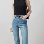 Cintura sottile in PU con dettagli denim da donna