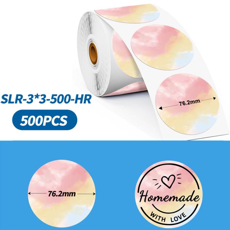 Etichette termiche Phomemo da 3 pollici, confezione da 500 pezzi, per stampanti PM241-BT/PM246S/D520-BT., White Bottom Blue Text, Pink Bottom Black Text, Mixed Dyes