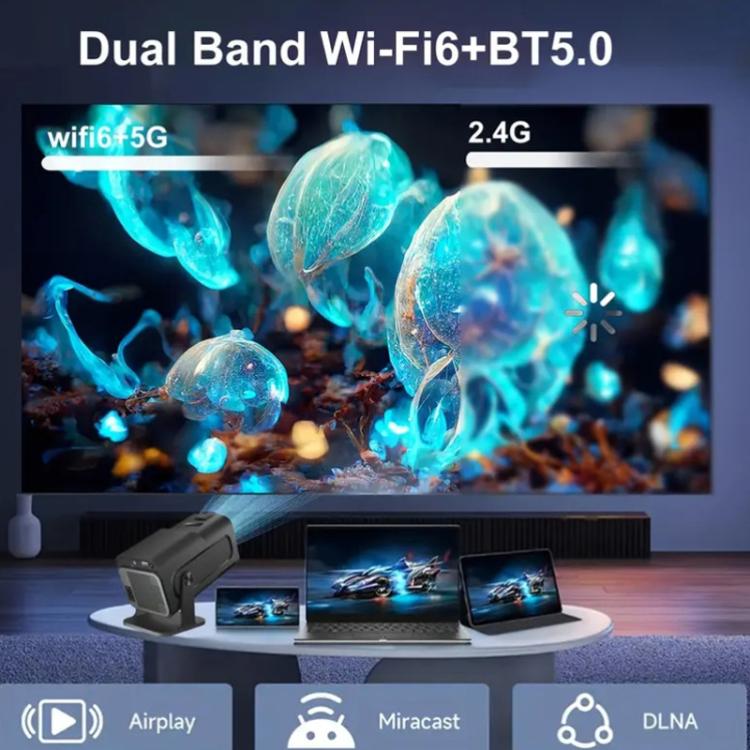 Proiettore portatile HY320 Mini Android 11 4K HD con WiFi 6, Bluetooth, rotazione a 180 gradi e mirroring dello schermo wireless., UK Plug, US Plug, EU Plug
