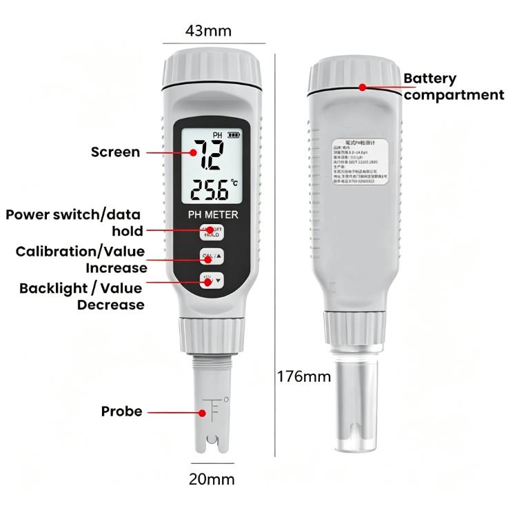 Tester di pH dell'acqua SMART SENSOR con display digitale a penna per acquario, PH808S