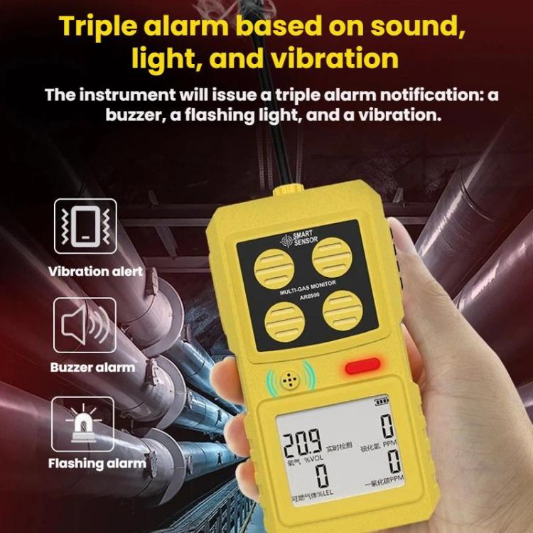 Rilevatore di gas SMART SENSOR 4 in 1 per ossigeno, solfuro di idrogeno e monossido di carbonio., AR8900