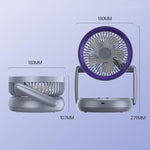 Ventilatore pieghevole con indicatore di batteria, per uso domestico, da tavolo e a parete, con luce LED.