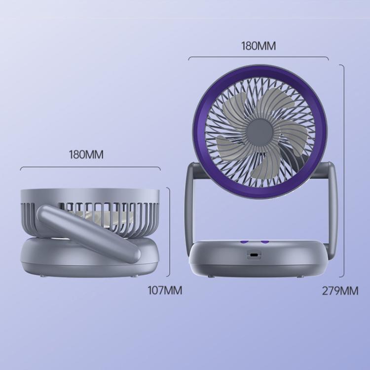 Ventilatore pieghevole con indicatore di batteria, per uso domestico, da tavolo e a parete, con luce LED.