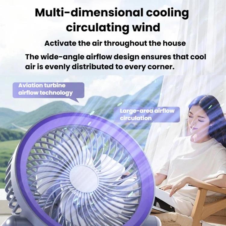 Ventilatore pieghevole con indicatore di batteria, per uso domestico, da tavolo e a parete, con luce LED.