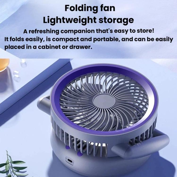 Ventilatore pieghevole con indicatore di batteria, per uso domestico, da tavolo e a parete, con luce LED.