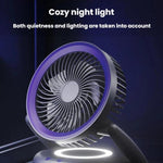 Ventilatore pieghevole con indicatore di batteria, per uso domestico, da tavolo e a parete, con luce LED.