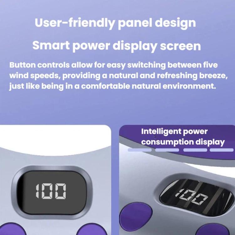 Ventilatore pieghevole con indicatore di batteria, per uso domestico, da tavolo e a parete, con luce LED.