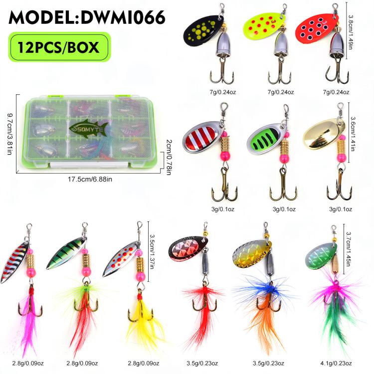 Set 12 esche spinnerbait da pesca con ami tripli
