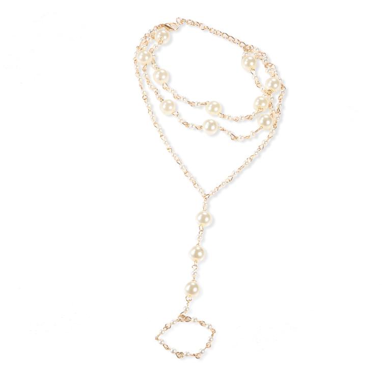 Cavigliera multistrato con perle bianca regolabile