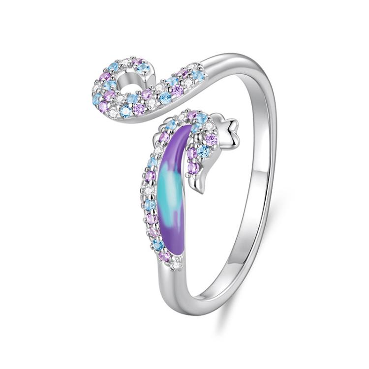 Anello regolabile cavalluccio marino placcato oro bianco
