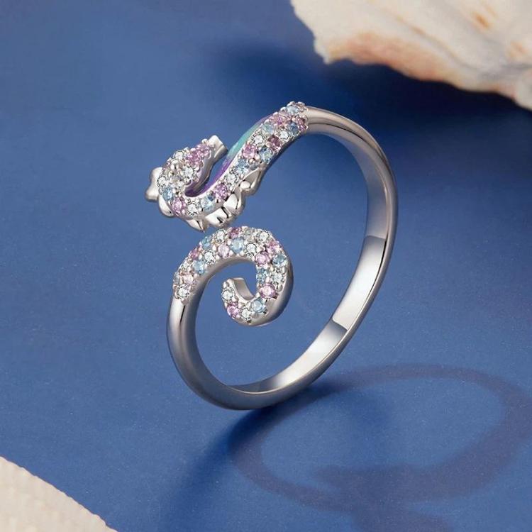 Anello regolabile cavalluccio marino placcato oro bianco