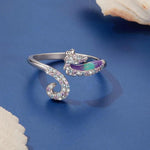 Anello regolabile cavalluccio marino placcato oro bianco