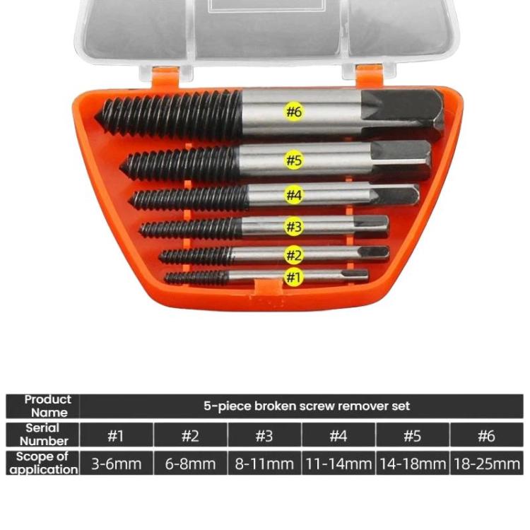 Set attrezzi estrazione viti rotte 6 pezzi