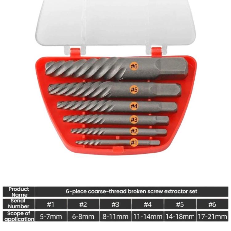 Set attrezzi estrazione viti rotte 6 pezzi