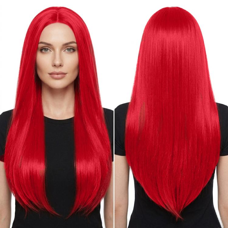 Parrucca lunga liscia da cosplay 80 cm con riga centrale