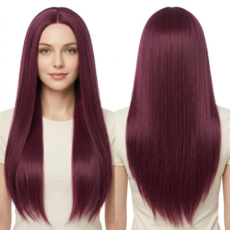 Parrucca lunga liscia da cosplay 80 cm con riga centrale