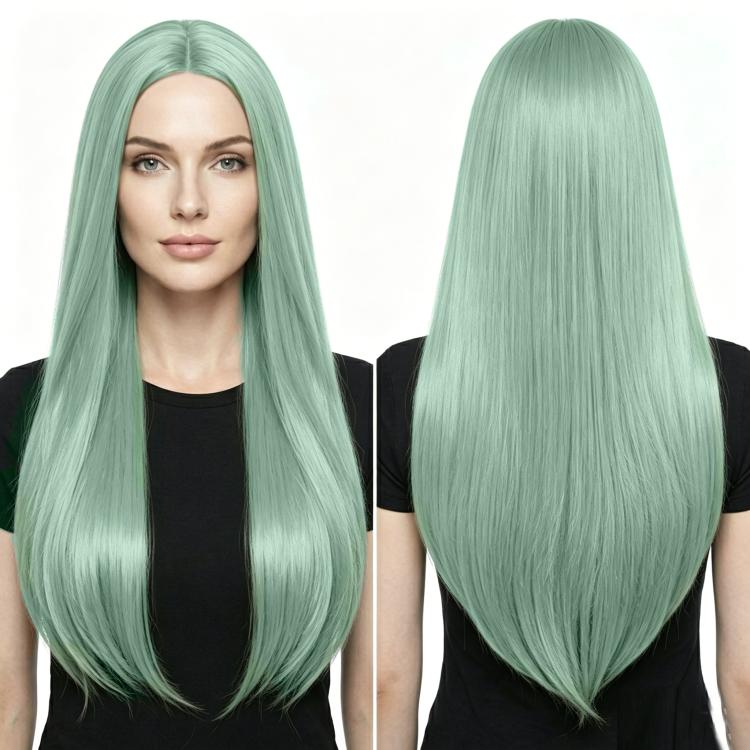 Parrucca lunga liscia cosplay 80 cm verde chiaro