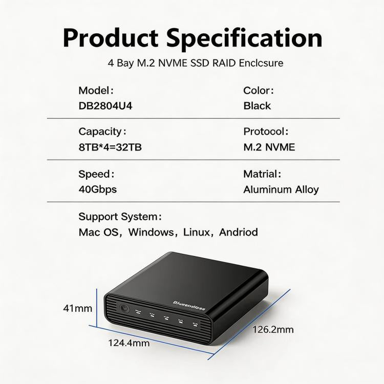 Box esterno SSD Blueendless USB4 NVMe 32TB RAID