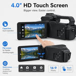 Videocamera digitale 64 MP 6K con zoom 18x e schermo touch 4 pollici