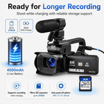 Videocamera digitale 64 MP 6K con zoom 18x e schermo touch 4 pollici