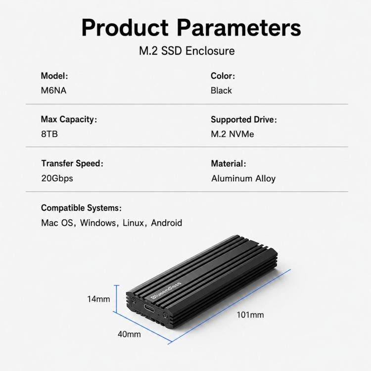 Box esterno per SSD M.2 NVMe USB 3.2 Gen 2x2 Type-C
