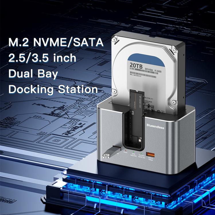 Blueendless Docking Station Dual Bay per SSD M.2 e SATA