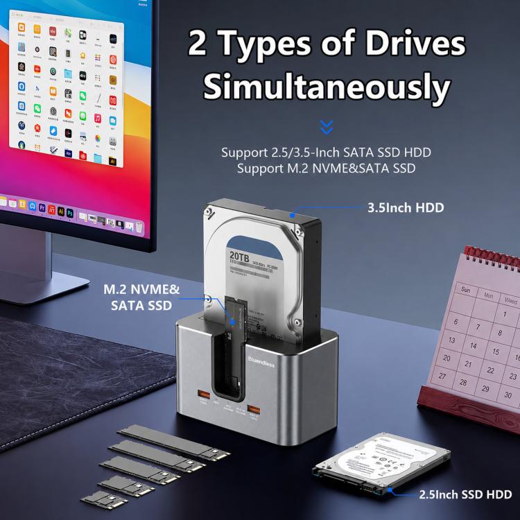 Blueendless Docking Station Dual Bay per SSD M.2 e SATA