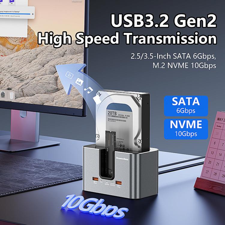 Blueendless Docking Station Dual Bay per SSD M.2 e SATA