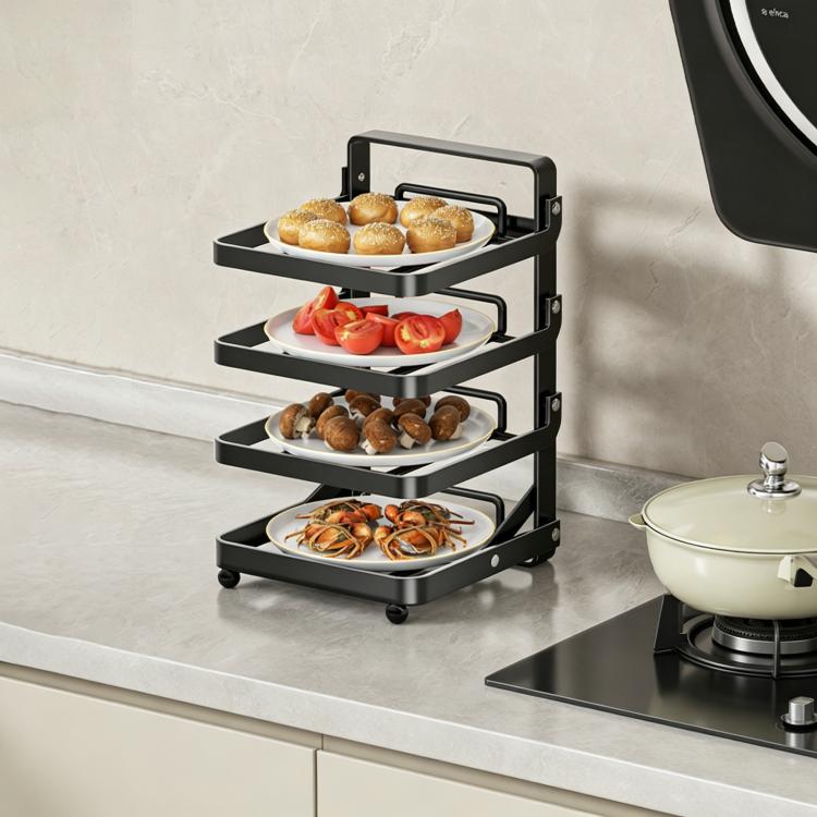 Scaffale da cucina pieghevole a più livelli in metallo