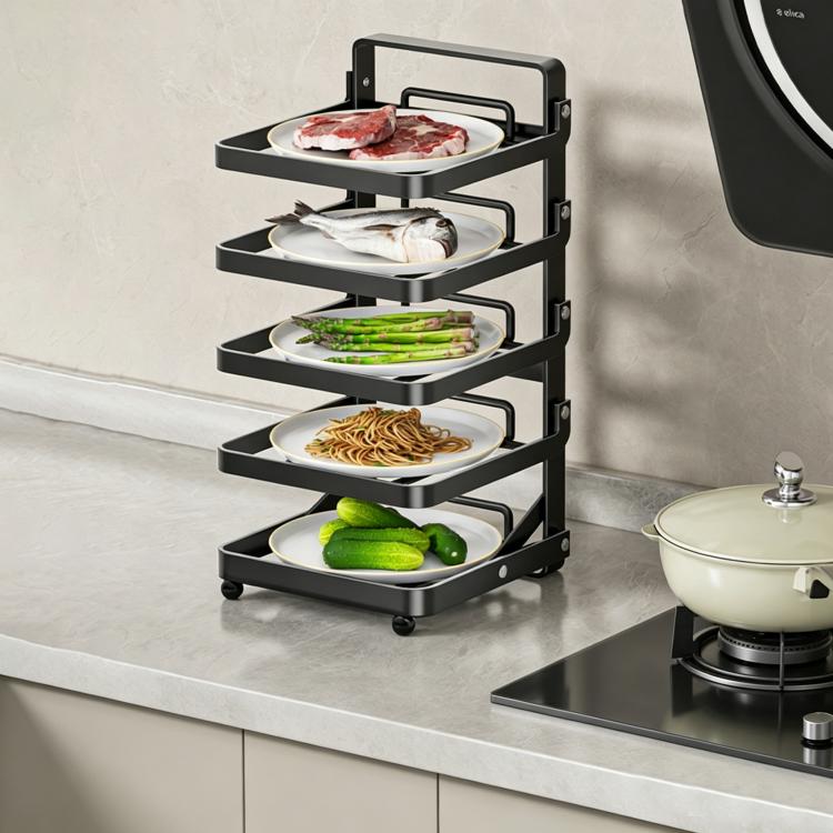 Scaffale da cucina pieghevole a più livelli in metallo