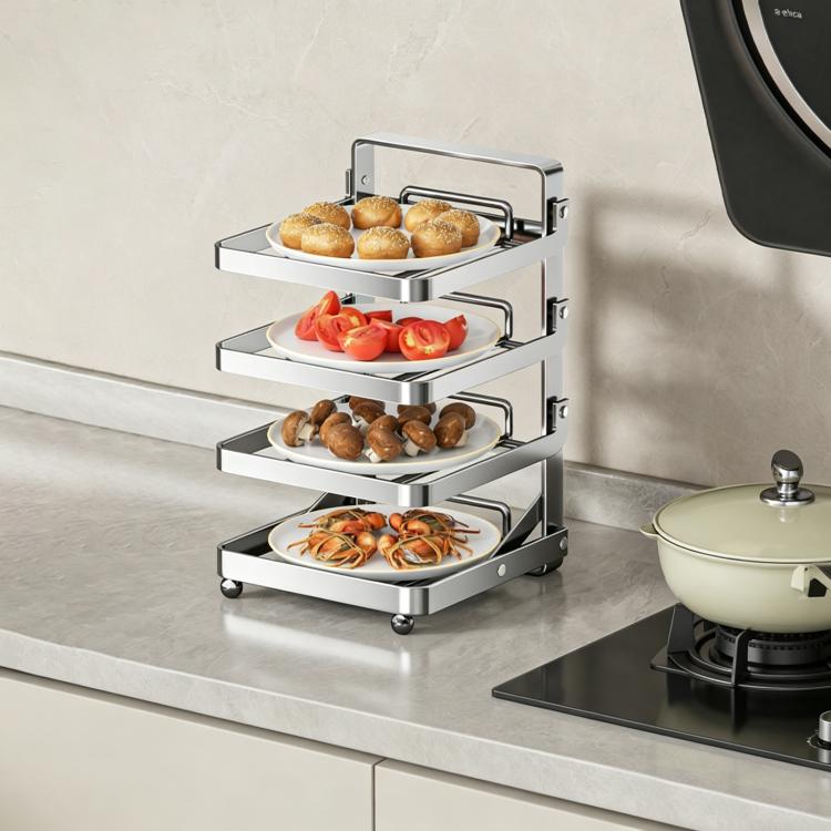 Scaffale da cucina pieghevole a più livelli in metallo