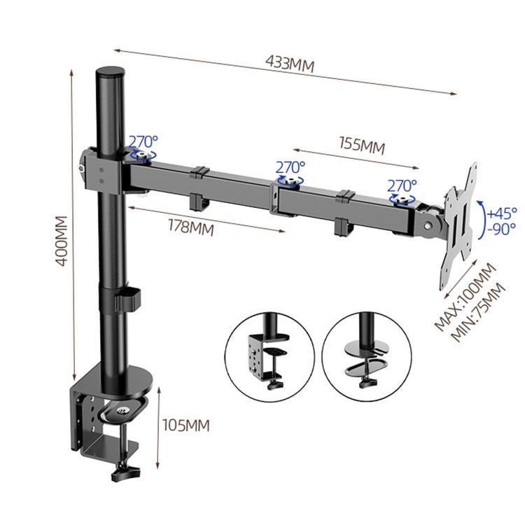 Supporto meccanico girevole a braccio singolo per monitor con mor