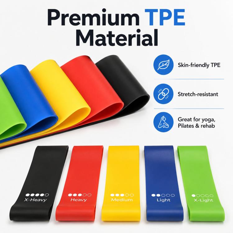 Set 5 fasce elastiche resistenza in TPE con borsa 600x50mm