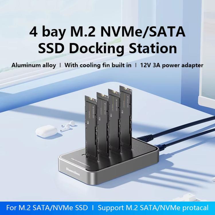 Blueendless Docking Station 4 Bay M.2 NVMe/SATA USB-C 10Gbps