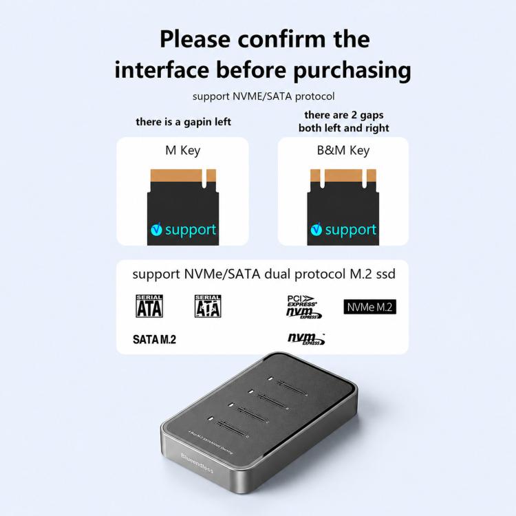Blueendless Docking Station 4 Bay M.2 NVMe/SATA USB-C 10Gbps