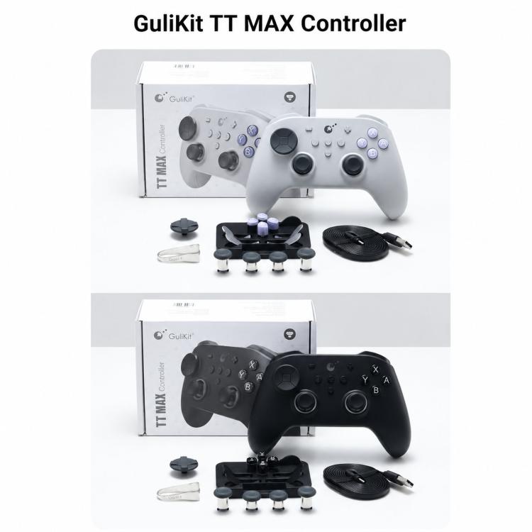 Controller wireless GuliKit TT MAX con joystick TMR regolabili a 720 gradi e gamepad con motore a levitazione magnetica per Switch/Switch 2, PC e iOS., TT MAX Black, TT MAX Grey