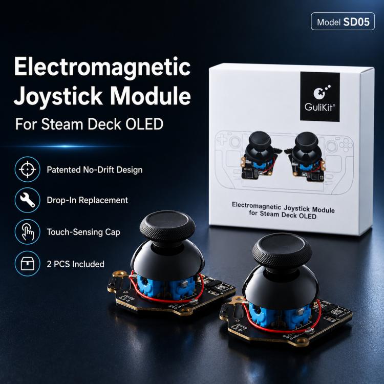 GuliKit SD05 Joystick elettromagnetico di ricambio per Steam Deck OLED, kit di riparazione joystick analogico ad effetto Hall, non richiede saldatura, rilevamento tattile capacitivo, for Steam Deck OLED